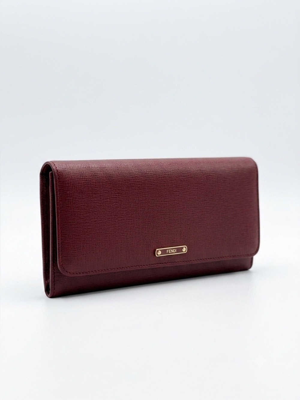 Fendi Burgundy Textured Leather Continental Flap Wallet